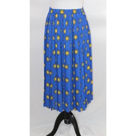 ALESSANDRO ENRIQUEZ Sz 38 2 XS Blue Yellow Stars Pleated Midi Skirt - Picture 9 of 11